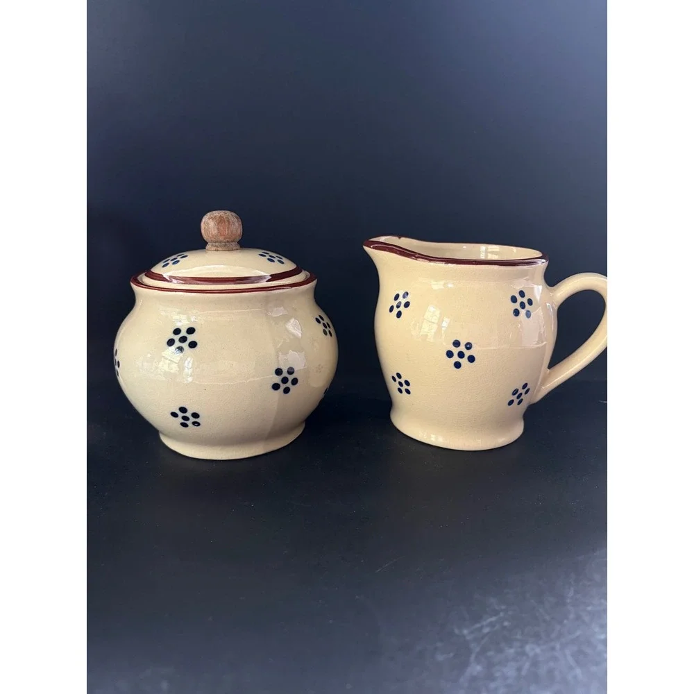 Gailstun Sutton Stoneware Tea Set Cream Blue Floral Teapot Mugs Sugar Creamer